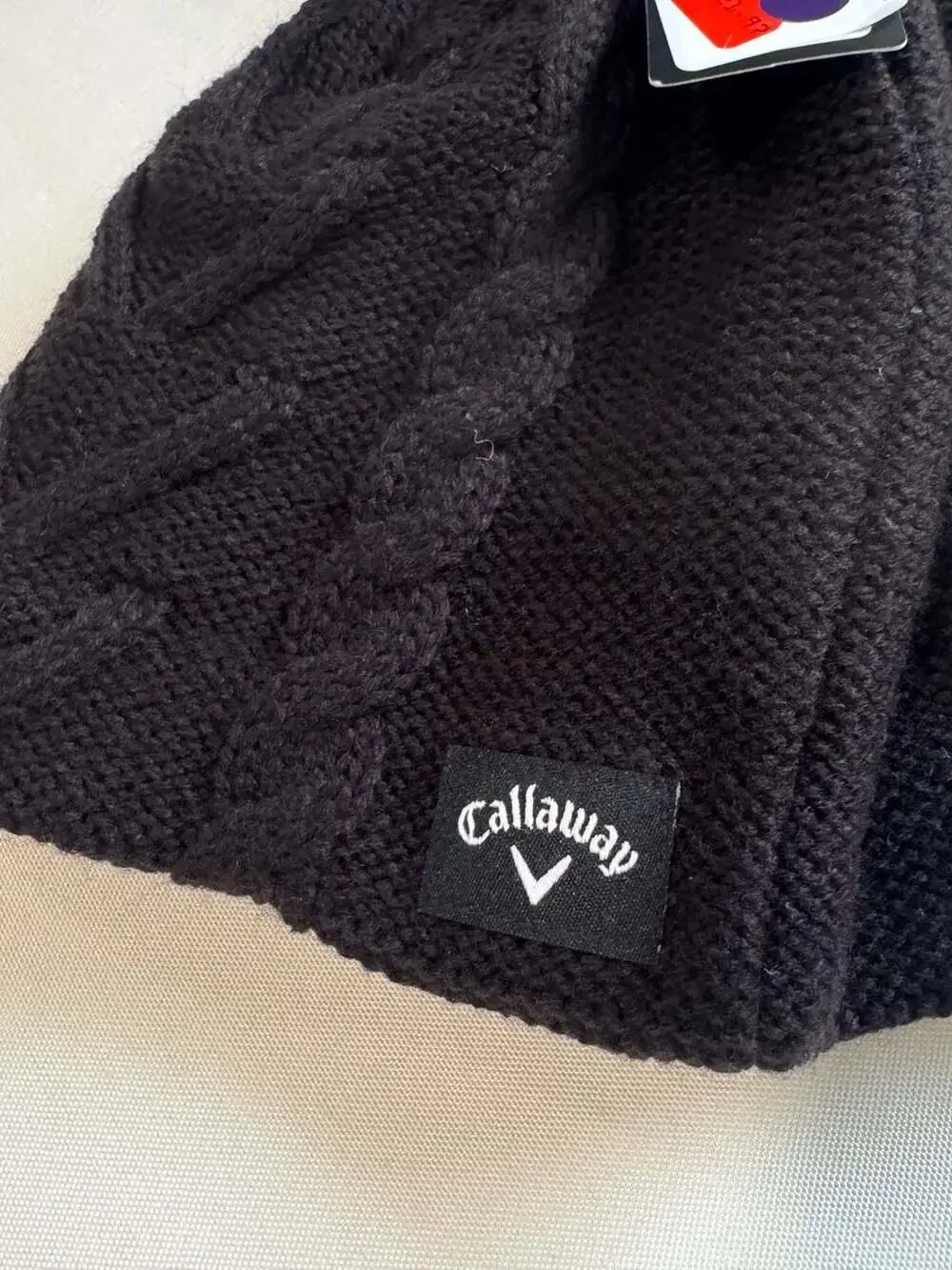 Women’s Black Cable Knit Pom Pom Beanie Fleece Lined Après Ski Cozy Winter NWT